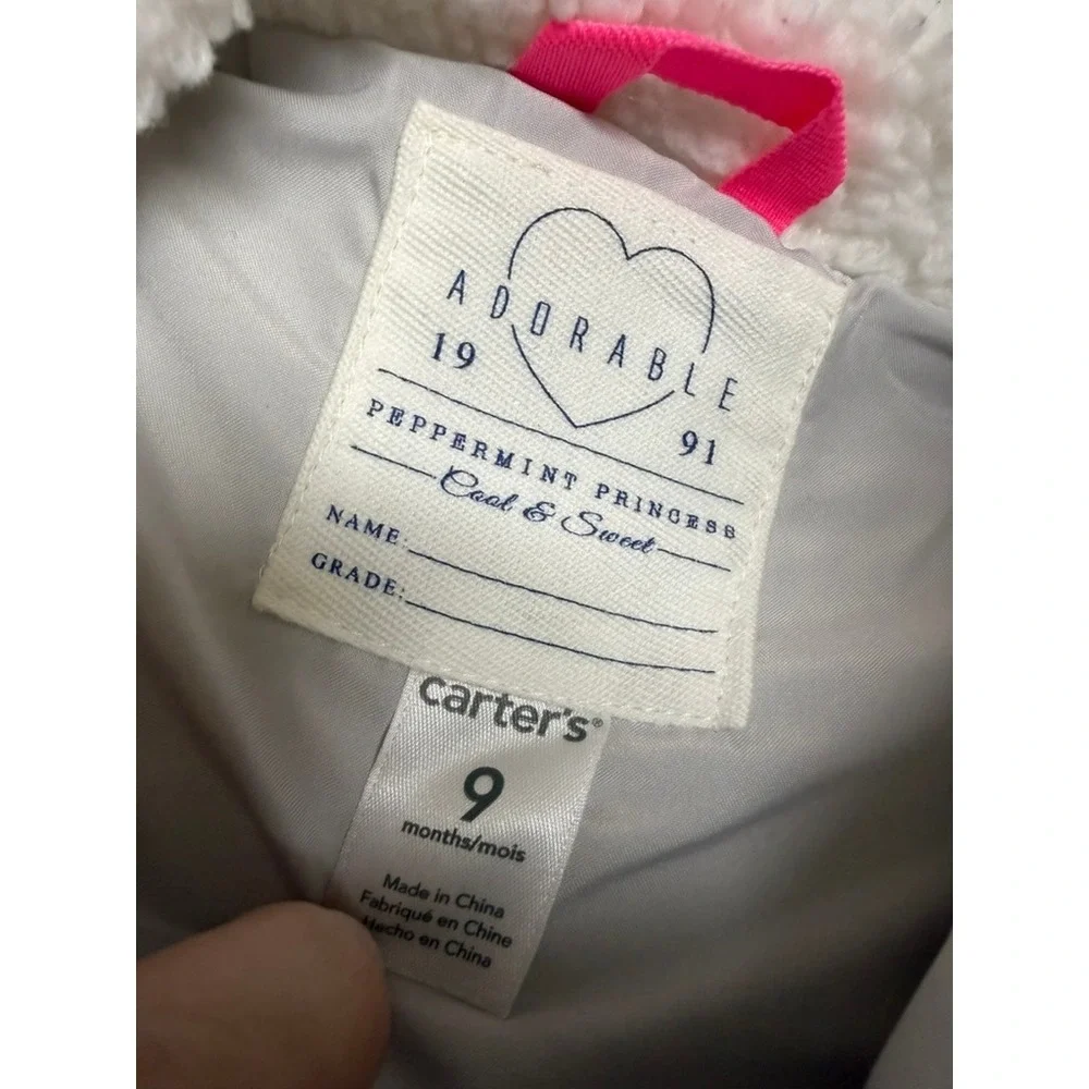 Carter's‎ Baby Sherpa Fleece Vest Gray White Neon Pink Zip Up Cozy 9 Months